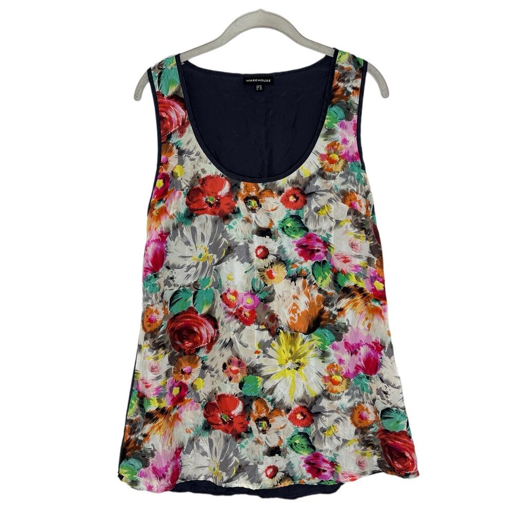 Warehouse Women's Floral 100% Silk Artsy Lightweight Tank Top Uk Size 12